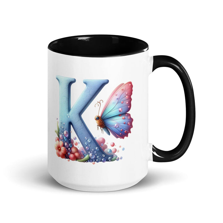 Letter K Mug with Color Inside - Black / 15 oz - ArtyKoala