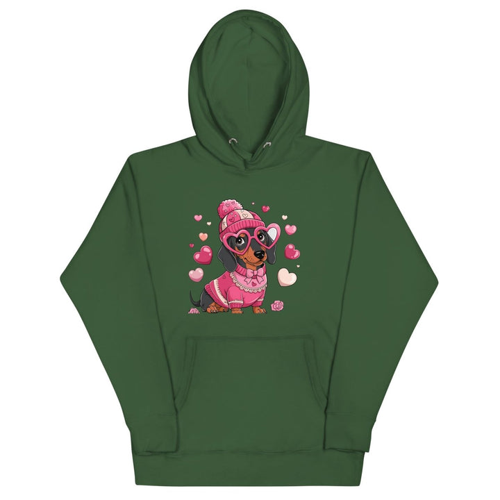 Love Dog Unisex Graphic Hoodie - Forest Green - S - ArtyKoala