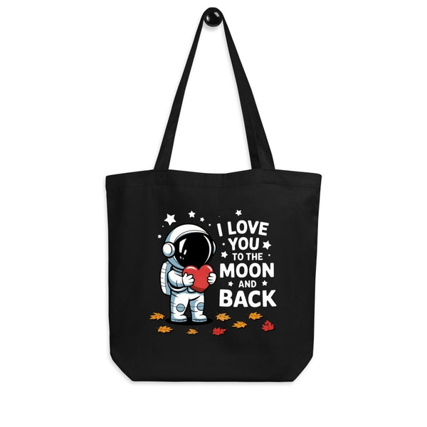 Love You Moon Astronaut Custom Tote Bag - Black-ArtyKoala