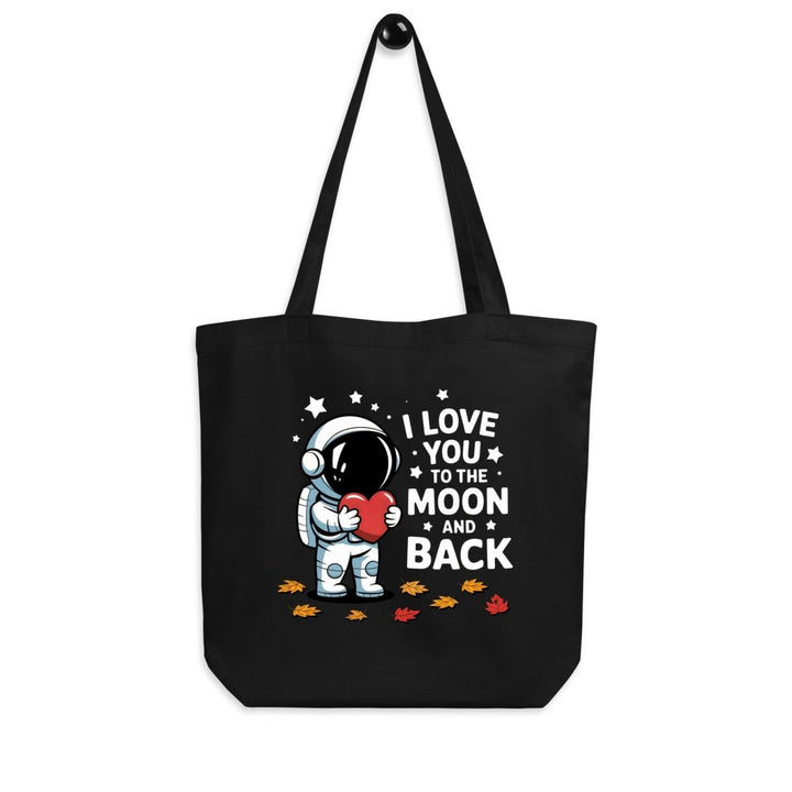 Love You Moon Astronaut Custom Tote Bag - Black-ArtyKoala