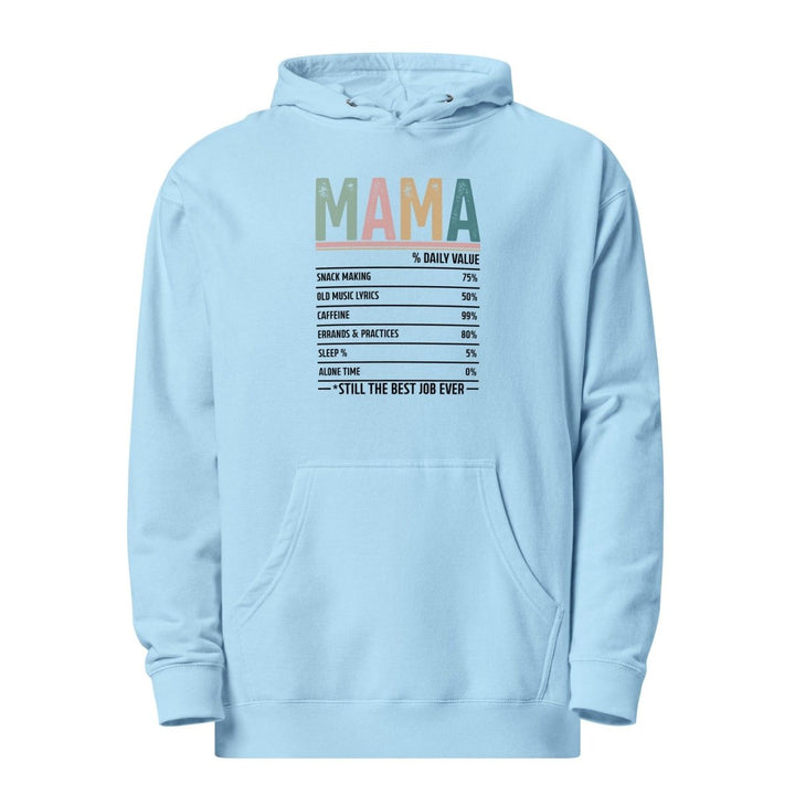 Mama % Daily Value Graphic Hoodie - Blue Aqua - S - ArtyKoala