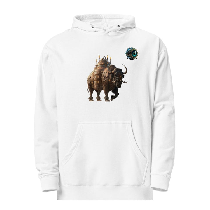Mechanical Bison and Eye Graphic Hoodie - White - S - ArtyKoala