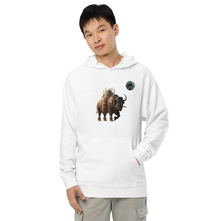 Mechanical Bison and Eye Graphic Hoodie - White - S - ArtyKoala