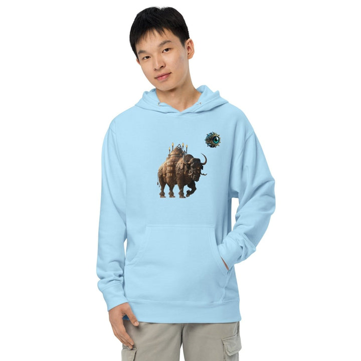 Mechanical Bison and Eye Graphic Hoodie - Blue Aqua - S - ArtyKoala