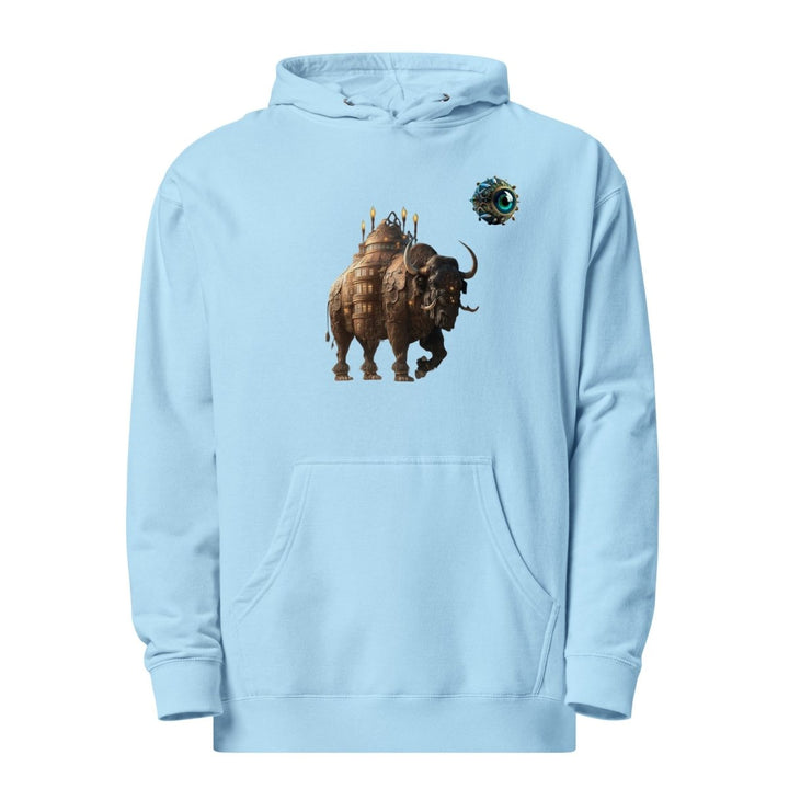 Mechanical Bison and Eye Graphic Hoodie - Blue Aqua - S - ArtyKoala
