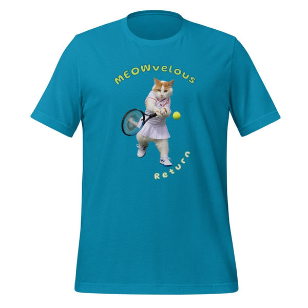 Meowvelous Return Unisex Graphic Tee - Aqua - S - ArtyKoala