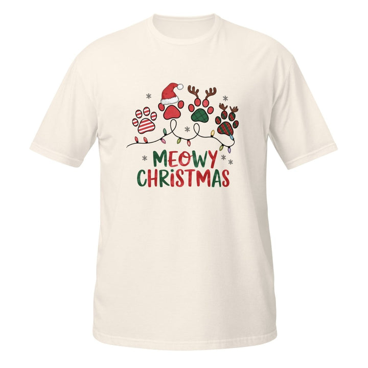 Meowy Cat Christmas Graphic Tee - Natural - S - ArtyKoala