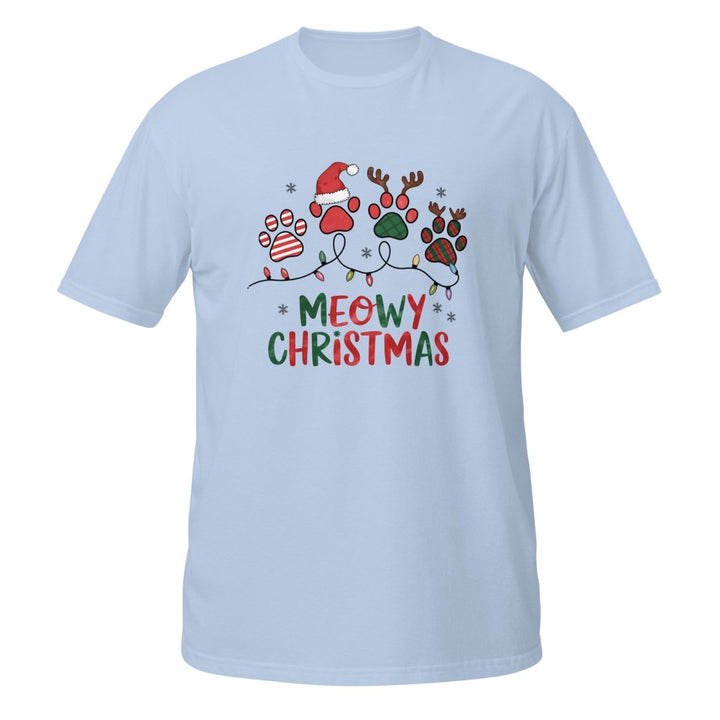 Meowy Cat Christmas Graphic Tee - Light Blue - S - ArtyKoala