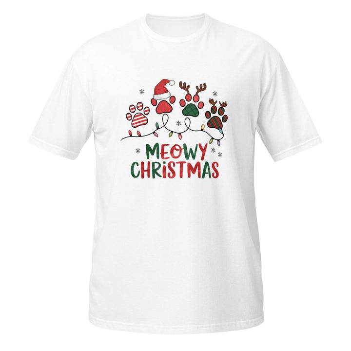 Meowy Cat Christmas Graphic Tee - White - S - ArtyKoala
