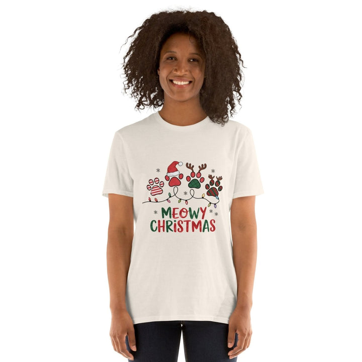 Meowy Cat Christmas Graphic Tee - Sand - S - ArtyKoala
