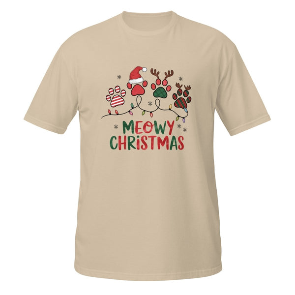 Meowy Cat Christmas Graphic Tee - Sand - S - ArtyKoala