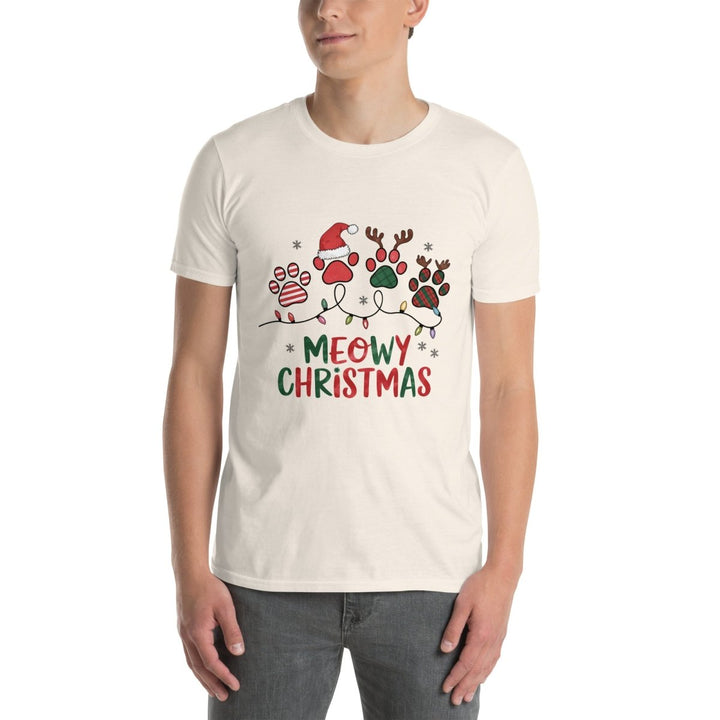 Meowy Cat Christmas Graphic Tee - Natural - S - ArtyKoala