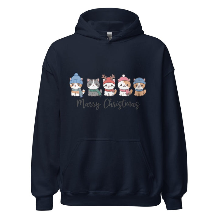 Meowy Cats Christmas Graphic Hoodie - Navy - S - ArtyKoala