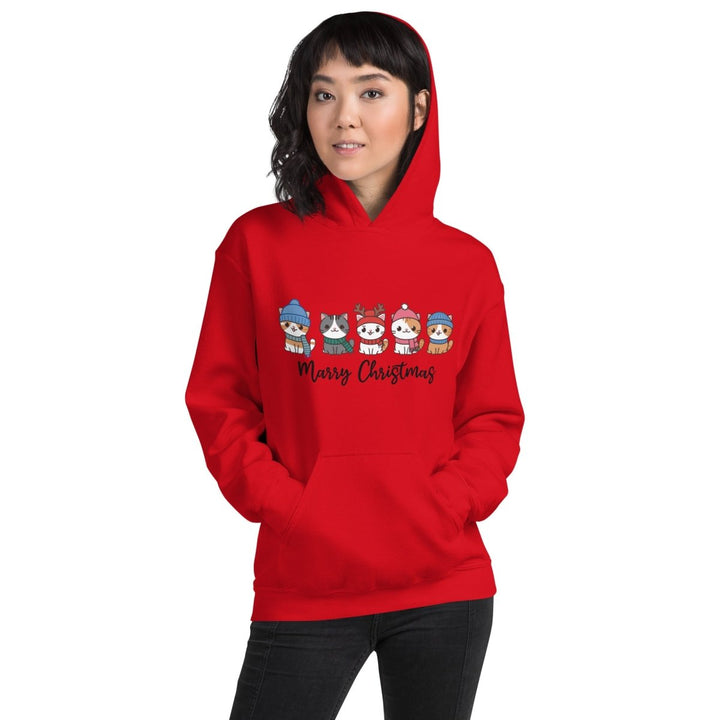 Meowy Cats Christmas Graphic Hoodie - Red - S - ArtyKoala