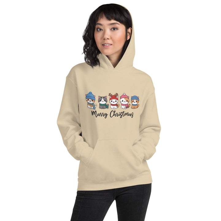 Meowy Cats Christmas Graphic Hoodie - Sand - S - ArtyKoala