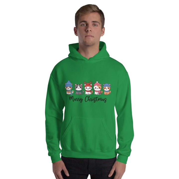 Meowy Cats Christmas Graphic Hoodie - Irish Green - S - ArtyKoala