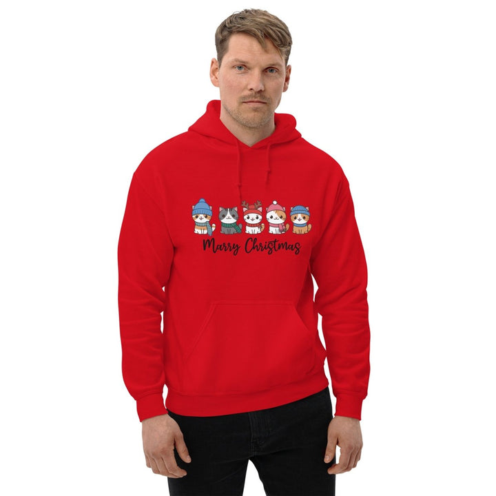 Meowy Cats Christmas Graphic Hoodie - Red - S - ArtyKoala