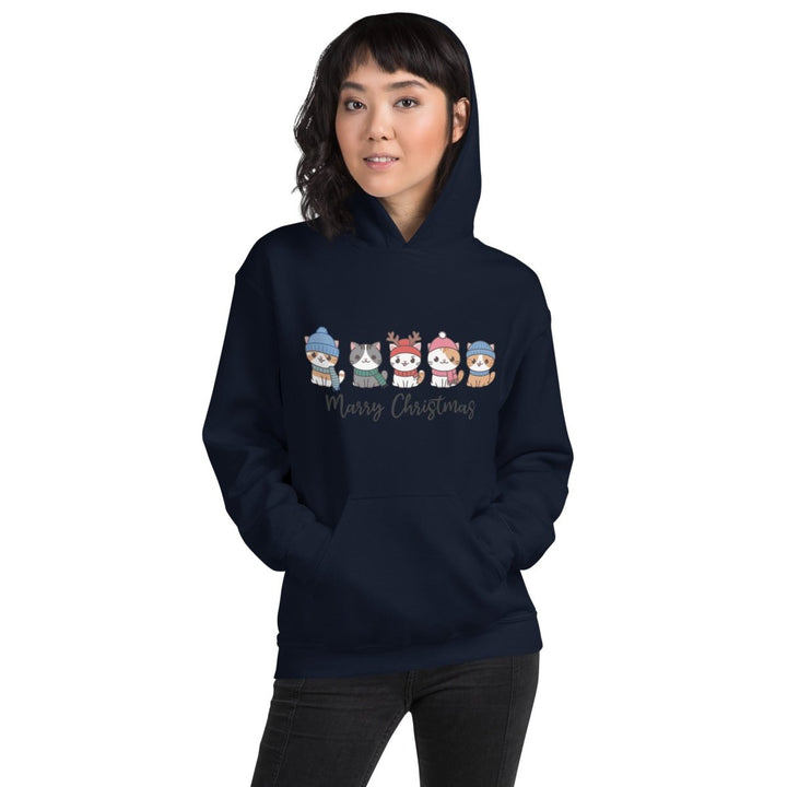 Meowy Cats Christmas Graphic Hoodie - Navy - S - ArtyKoala