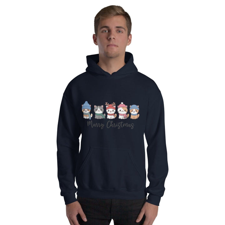 Meowy Cats Christmas Graphic Hoodie - Navy - S - ArtyKoala