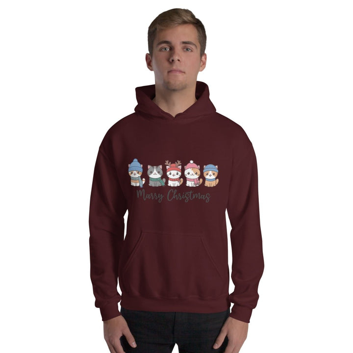 Meowy Cats Christmas Graphic Hoodie - Maroon - S - ArtyKoala