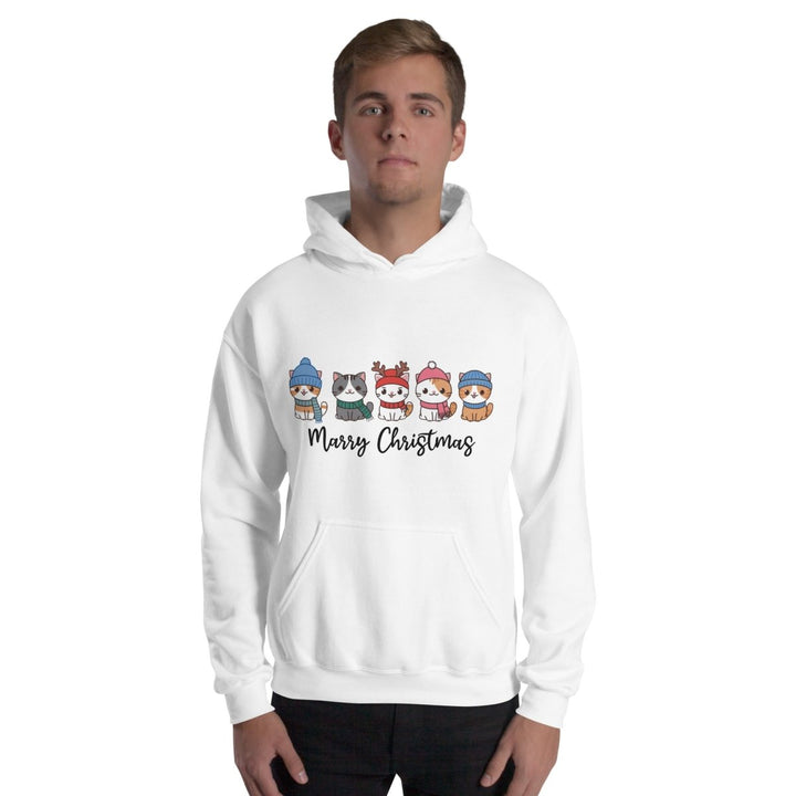 Meowy Cats Christmas Graphic Hoodie - White - S - ArtyKoala