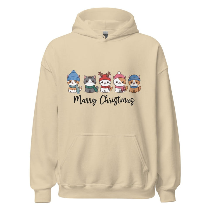 Meowy Cats Christmas Graphic Hoodie - Sand - S - ArtyKoala