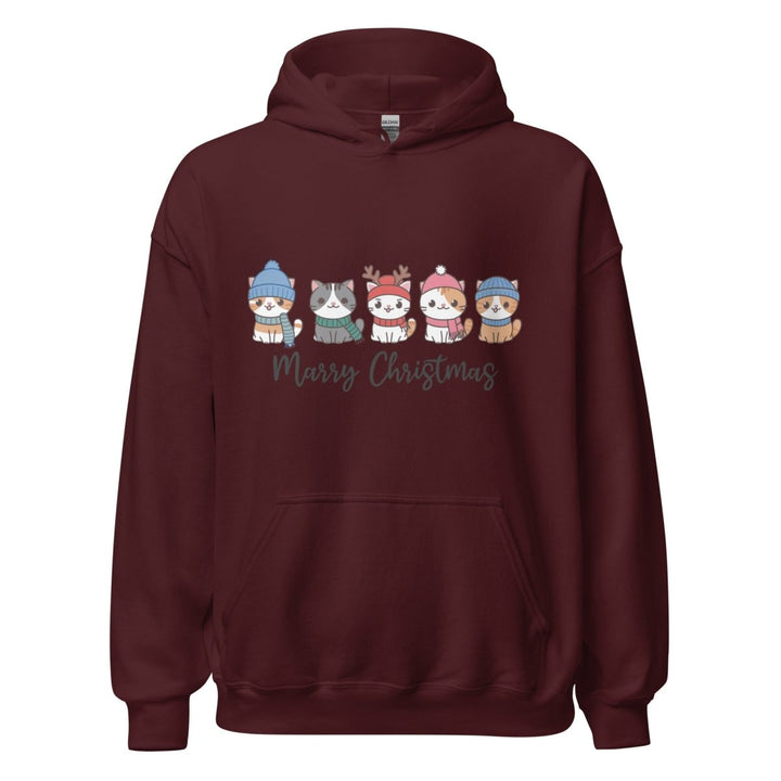 Meowy Cats Christmas Graphic Hoodie - Maroon - S - ArtyKoala