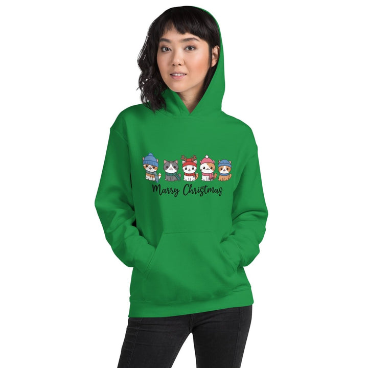 Meowy Cats Christmas Graphic Hoodie - Irish Green - S - ArtyKoala