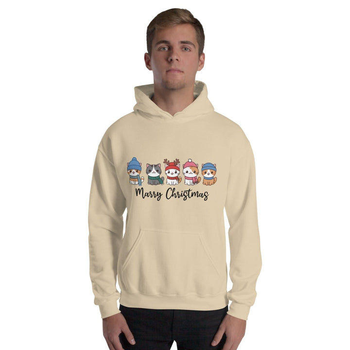Meowy Cats Christmas Graphic Hoodie - Sand - S - ArtyKoala