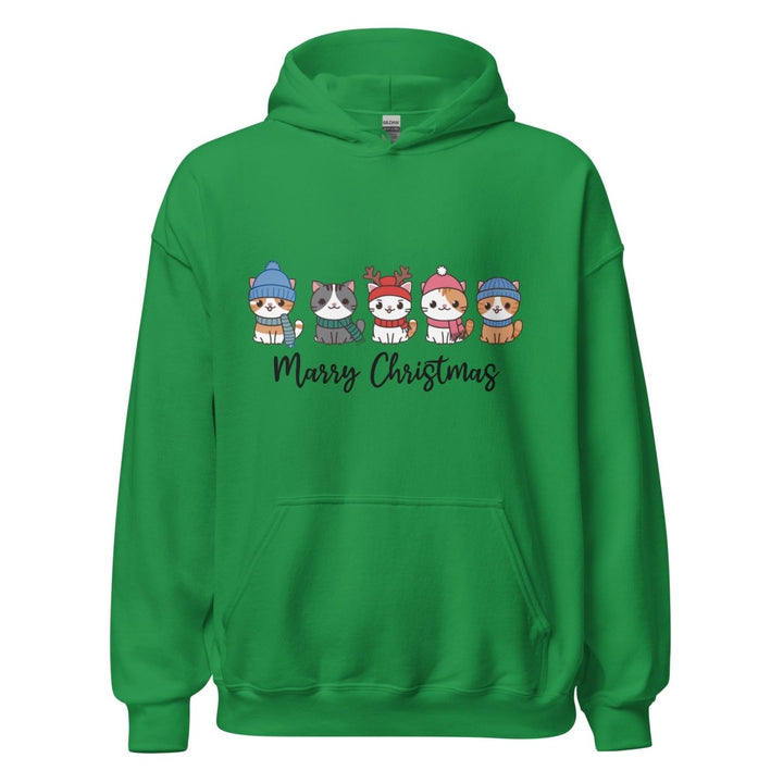 Meowy Cats Christmas Graphic Hoodie - Irish Green - S - ArtyKoala