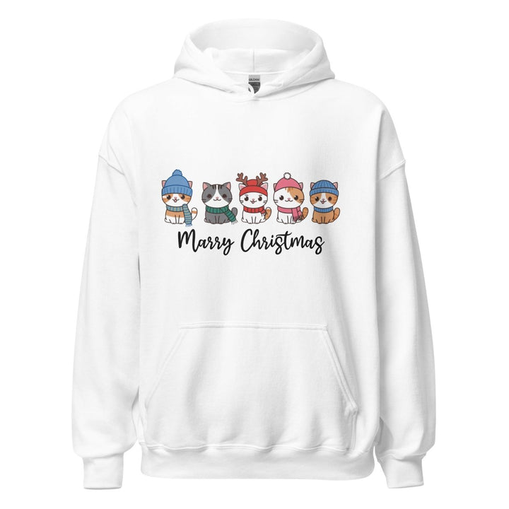 Meowy Cats Christmas Graphic Hoodie - White - S - ArtyKoala