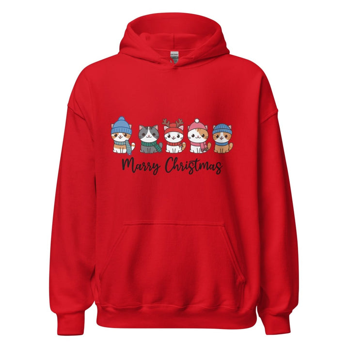 Meowy Cats Christmas Graphic Hoodie - Red - S - ArtyKoala