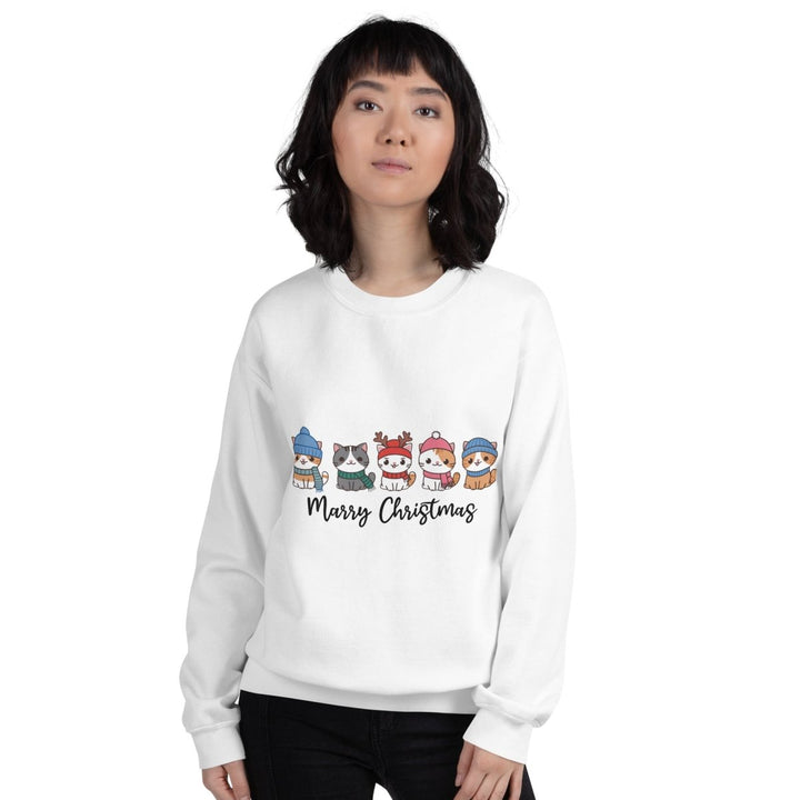 Meowy Cats Christmas Graphic Sweatshirt - White - S - ArtyKoala
