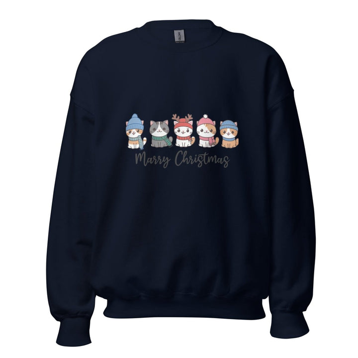 Meowy Cats Christmas Graphic Sweatshirt - Navy - S - ArtyKoala