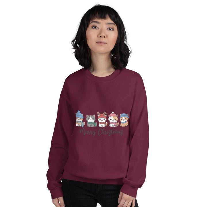 Meowy Cats Christmas Graphic Sweatshirt - Red - S - ArtyKoala