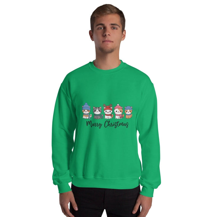 Meowy Cats Christmas Graphic Sweatshirt - Irish Green - S - ArtyKoala