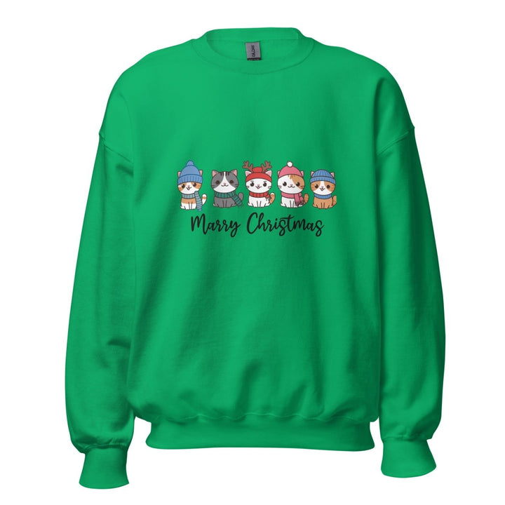 Meowy Cats Christmas Graphic Sweatshirt - Irish Green - S - ArtyKoala