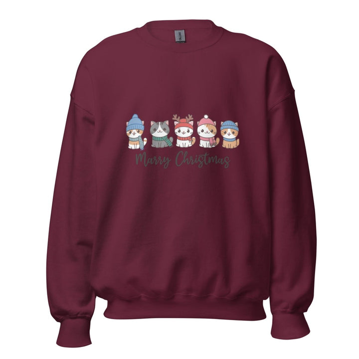 Meowy Cats Christmas Graphic Sweatshirt - Maroon - S - ArtyKoala