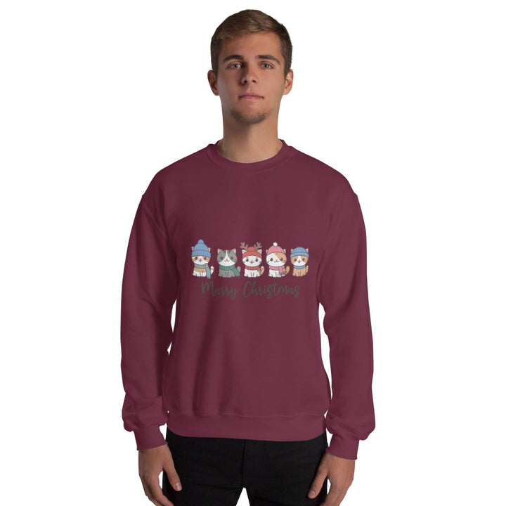 Meowy Cats Christmas Graphic Sweatshirt - Red - S - ArtyKoala