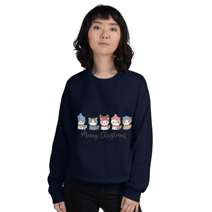 Meowy Cats Christmas Graphic Sweatshirt - Navy - S - ArtyKoala