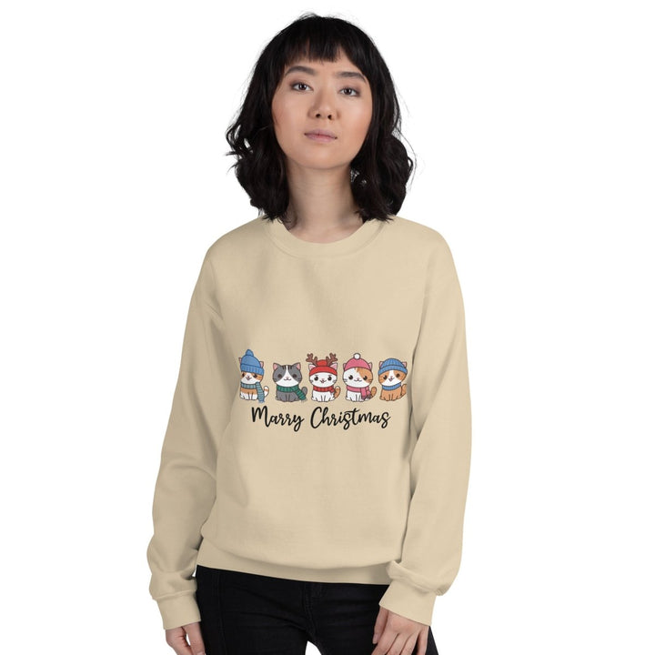 Meowy Cats Christmas Graphic Sweatshirt - Sand - S - ArtyKoala
