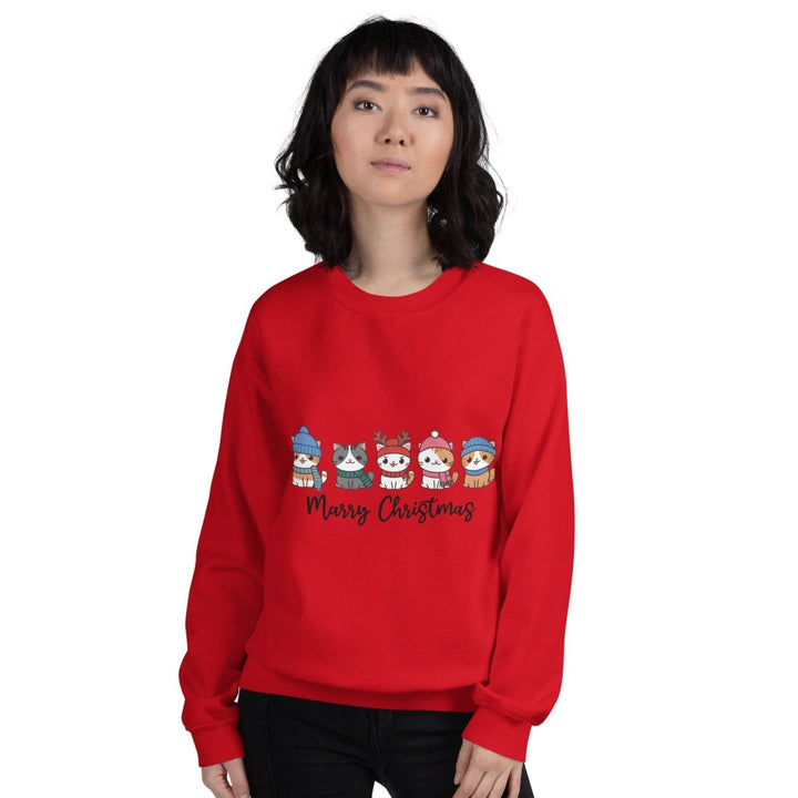 Meowy Cats Christmas Graphic Sweatshirt - Red - S - ArtyKoala