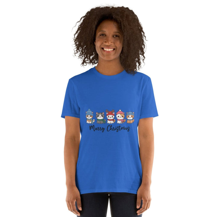 Meowy Christmas Graphic Tee - Royal - S - ArtyKoala