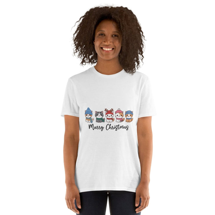 Meowy Christmas Graphic Tee - White - S - ArtyKoala