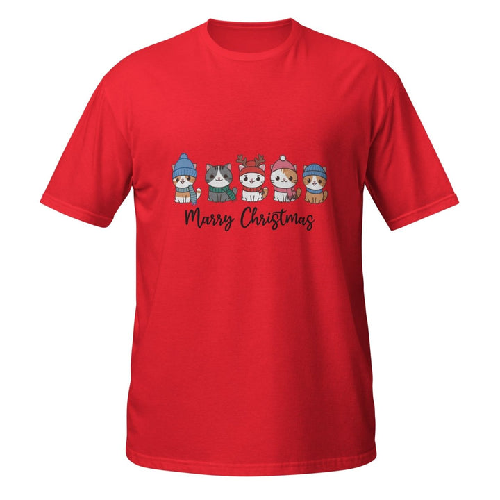 Meowy Christmas Graphic Tee - Red - S - ArtyKoala