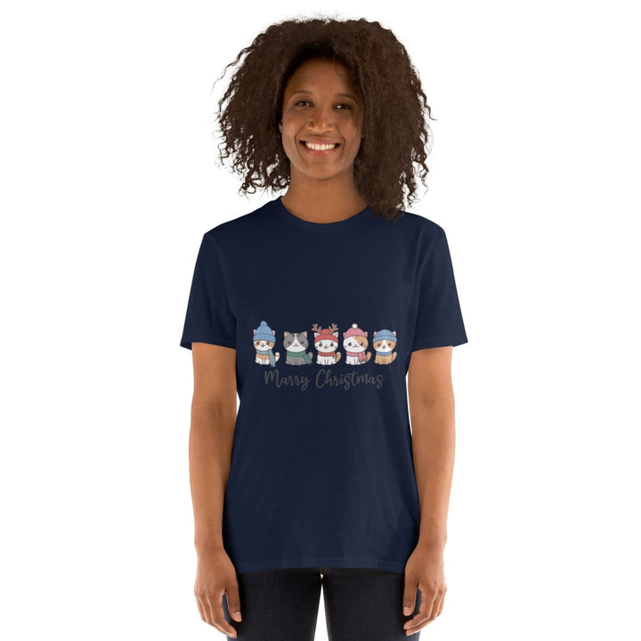 Meowy Christmas Graphic Tee - Navy - S - ArtyKoala