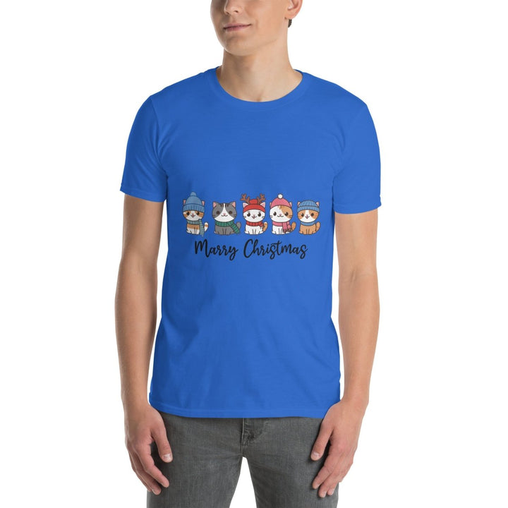 Meowy Christmas Graphic Tee - Royal - S - ArtyKoala