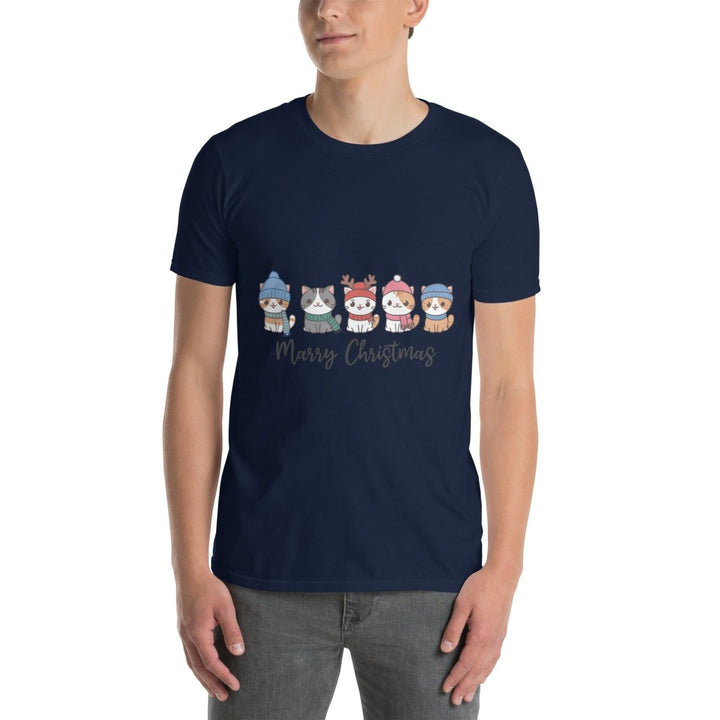 Meowy Christmas Graphic Tee - Navy - S - ArtyKoala