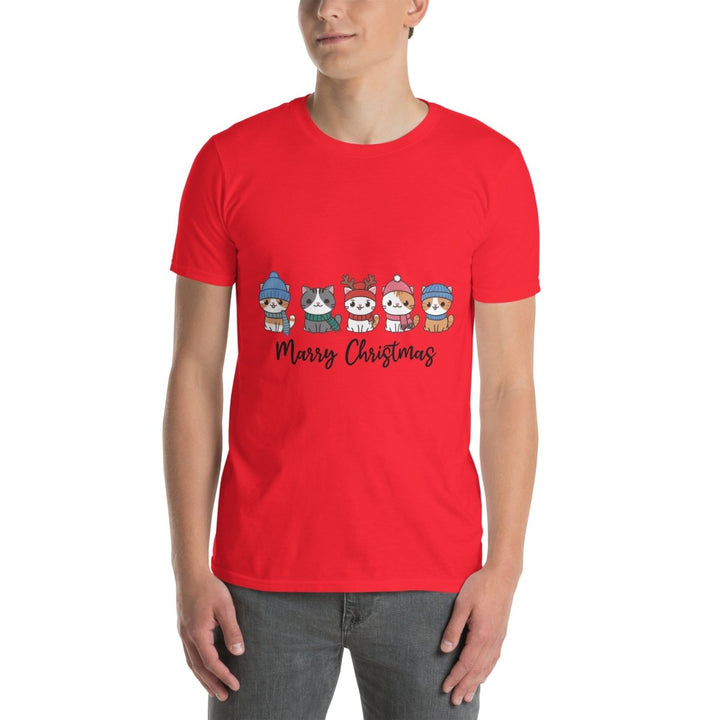 Meowy Christmas Graphic Tee - Red - S - ArtyKoala