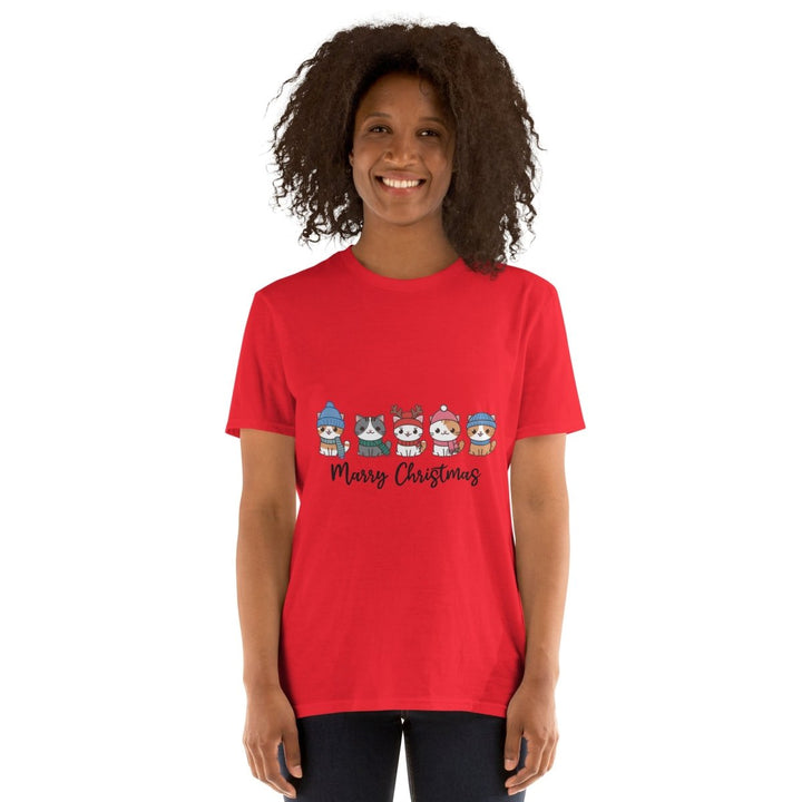 Meowy Christmas Graphic Tee - Red - S - ArtyKoala